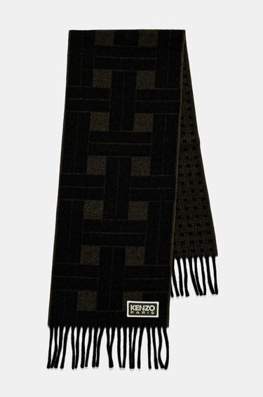 Шарф KENZO Reversible Wool Scarf with Geometric Pattern чорний | FE68EU014JEC.51, 1