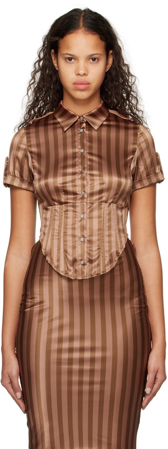 Сорочка Miaou Miaou Work Capsule Max Striped Shirt Коричневий | 7072SS3DVC