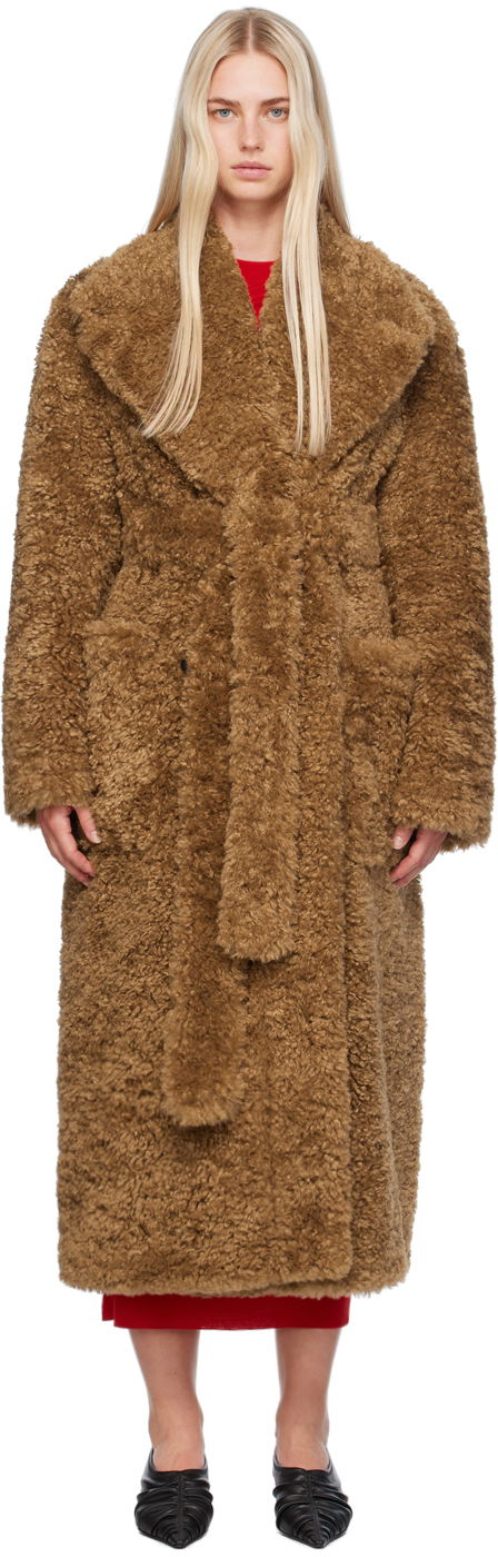 Пальто Stella McCartney Stella McCartney Belted Plush Teddy Faux-Shearling Coat Коричневий | 6600883EU901