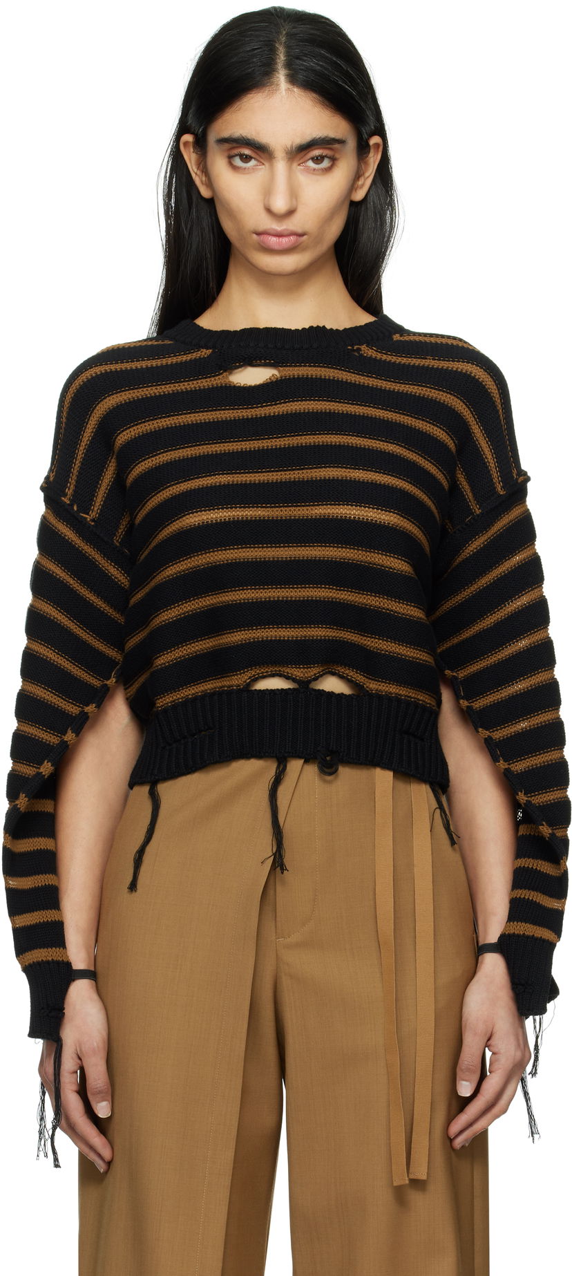 Cветр Maison Margiela MM6 Maison Margiela Striped Distressed Crewneck Sweater Різнокольоровий | S52HL0042 M13080