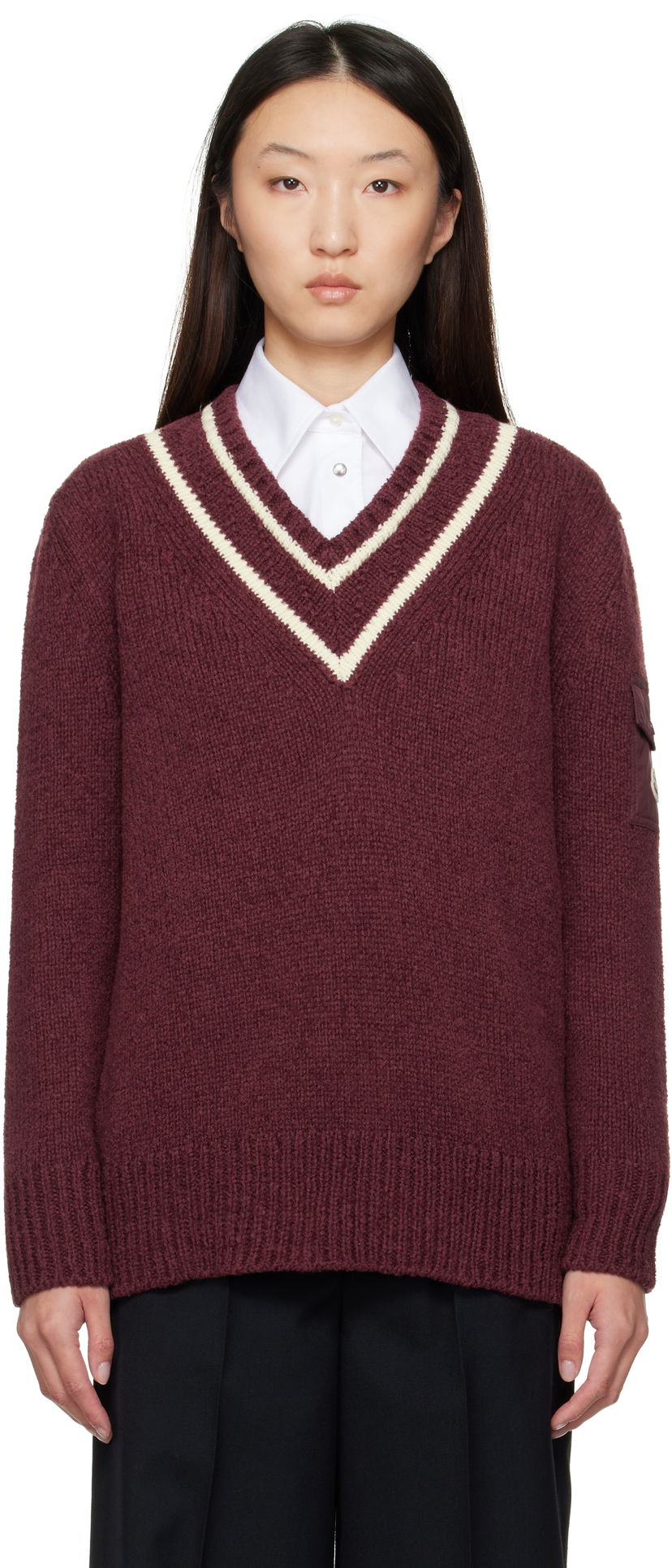 Cветр Moncler Moncler Padded V-Neck Sweater Бордовий | K20939D00001M5493