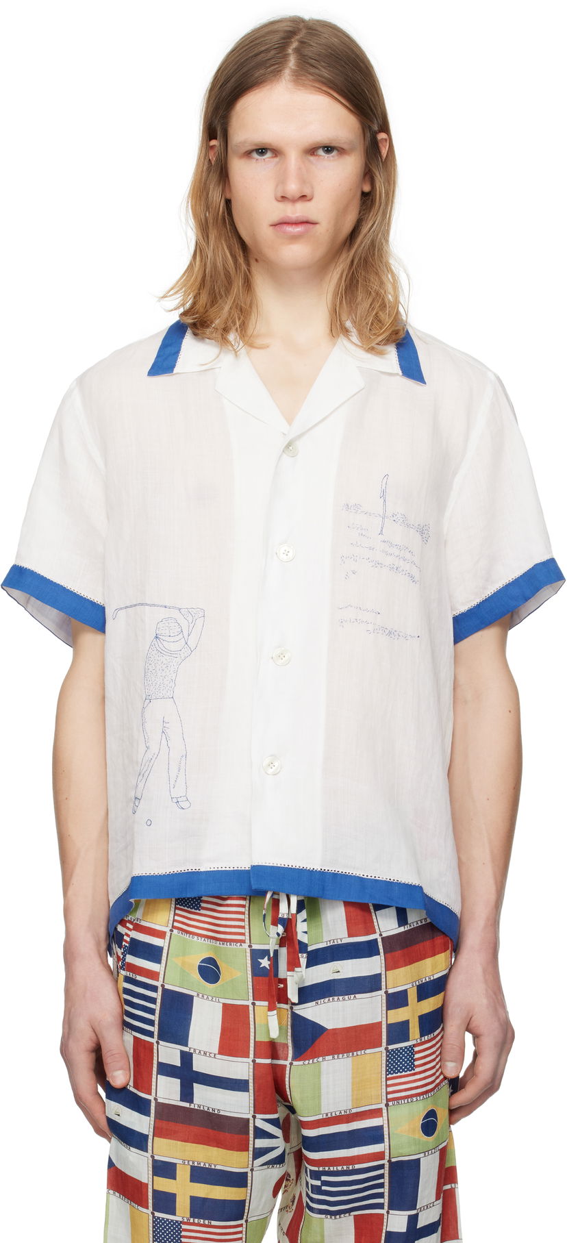 Сорочка Bode Bode Club Champion Linen Golf Print Shirt білий | MRS25SH008