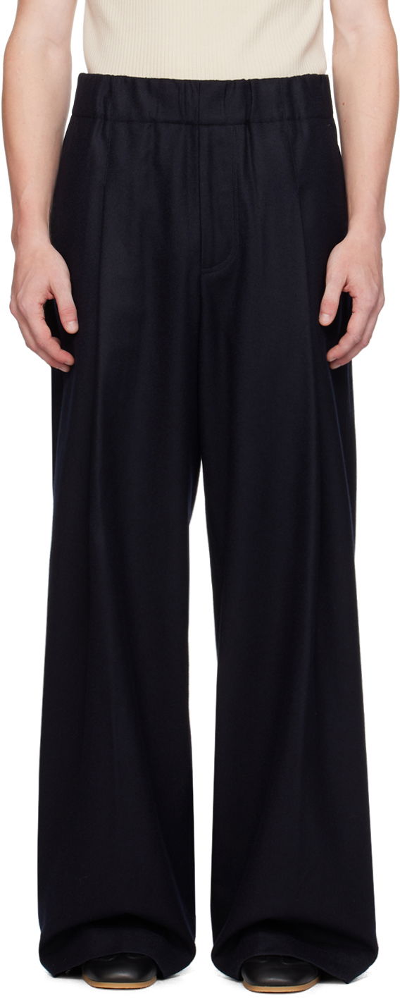 Штани Dries Van Noten Navy Wide Wool Trousers чорний | 242-020938-9211