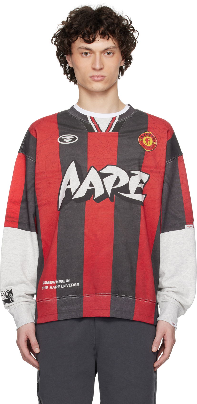 Cветр AAPE by A Bathing Ape AAPE by A Bathing Ape Moonface Crewneck Sweatshirt Червоний | AAPSWMC328XXOWH2