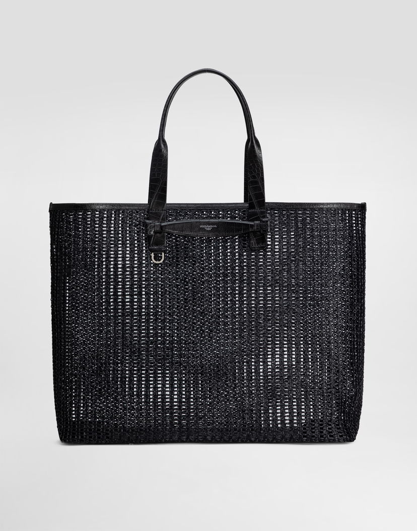 сумка-тоут Dolce & Gabbana Dolce & Gabbana Woven Mesh and Calfskin Shopper чорний | BM2453A9O948B956