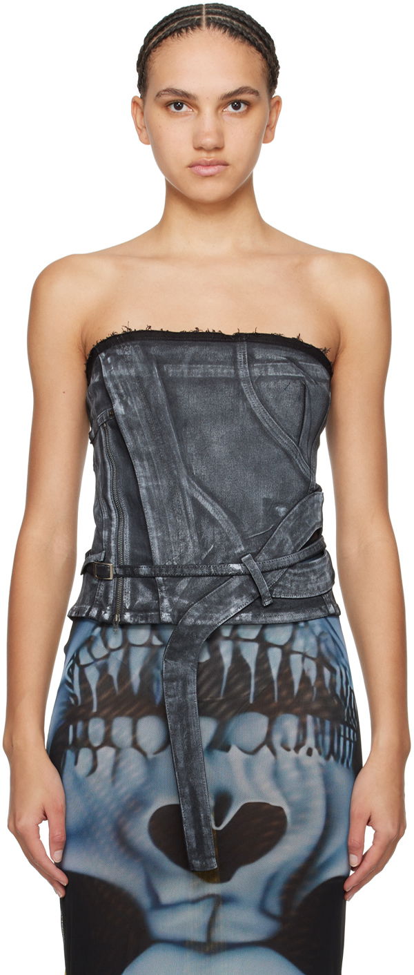 Безрукавка Ottolinger Ottolinger Zip Denim Corset Top Сірий | 1704812
