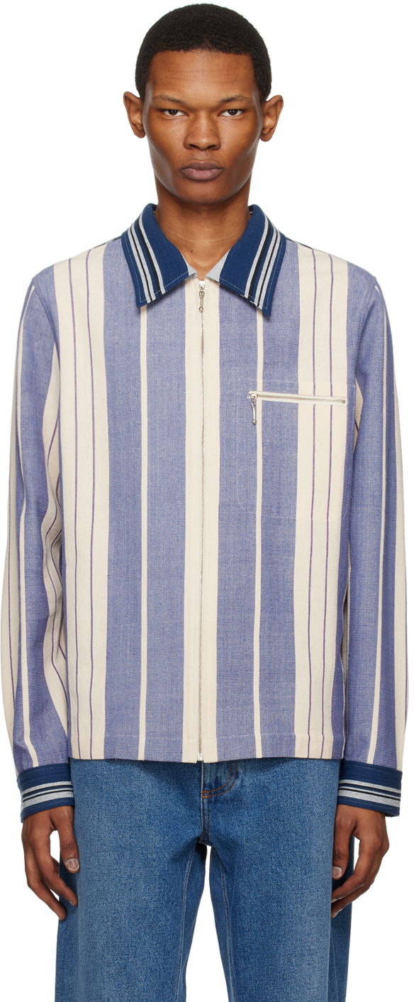 Сорочка Wales Bonner Wales Bonner Striped Zip Jacket Синій | MS23SH04-CO12-5990