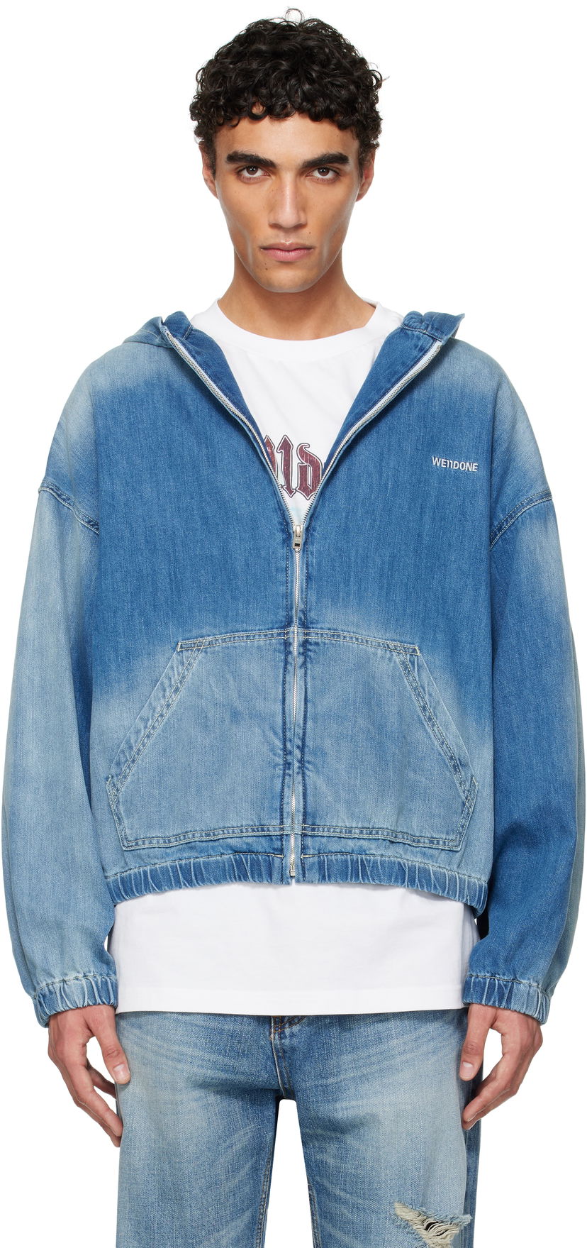 Куртка We11done We11done Zip-Up Denim Hoodie Синій | WD-DJ1-25-317-U-BL
