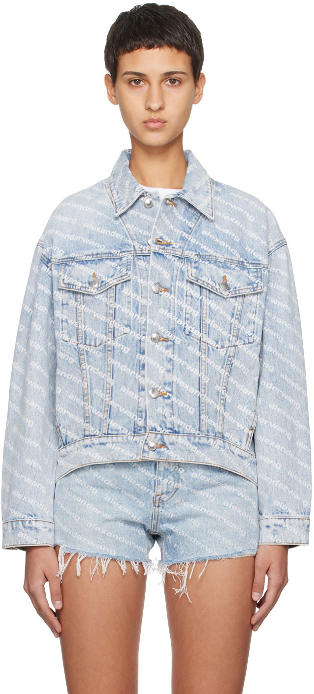 Куртка Alexander Wang Falling Back Allover-Logo Denim Jacket Синій | 4DC2202756