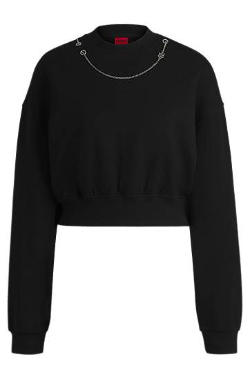 Cветр BOSS Cropped Sweatshirt with Detachable Chain чорний | 50530446