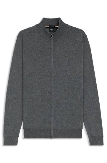 Cветр BOSS Virgin Wool Zip-Up Cardigan with Embroidered Logo Сірий | 50476347