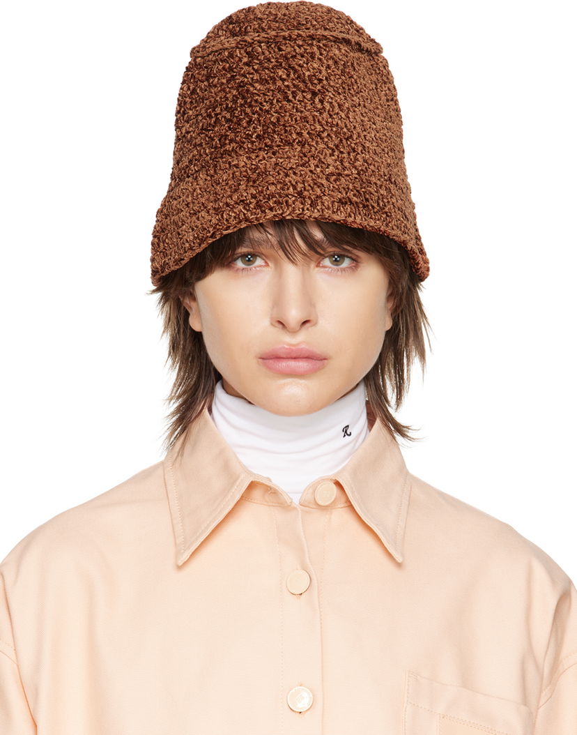 Капелюх BY FAR Teddy Bucket Hat Коричневий | 23CRROBBHCHECHEN