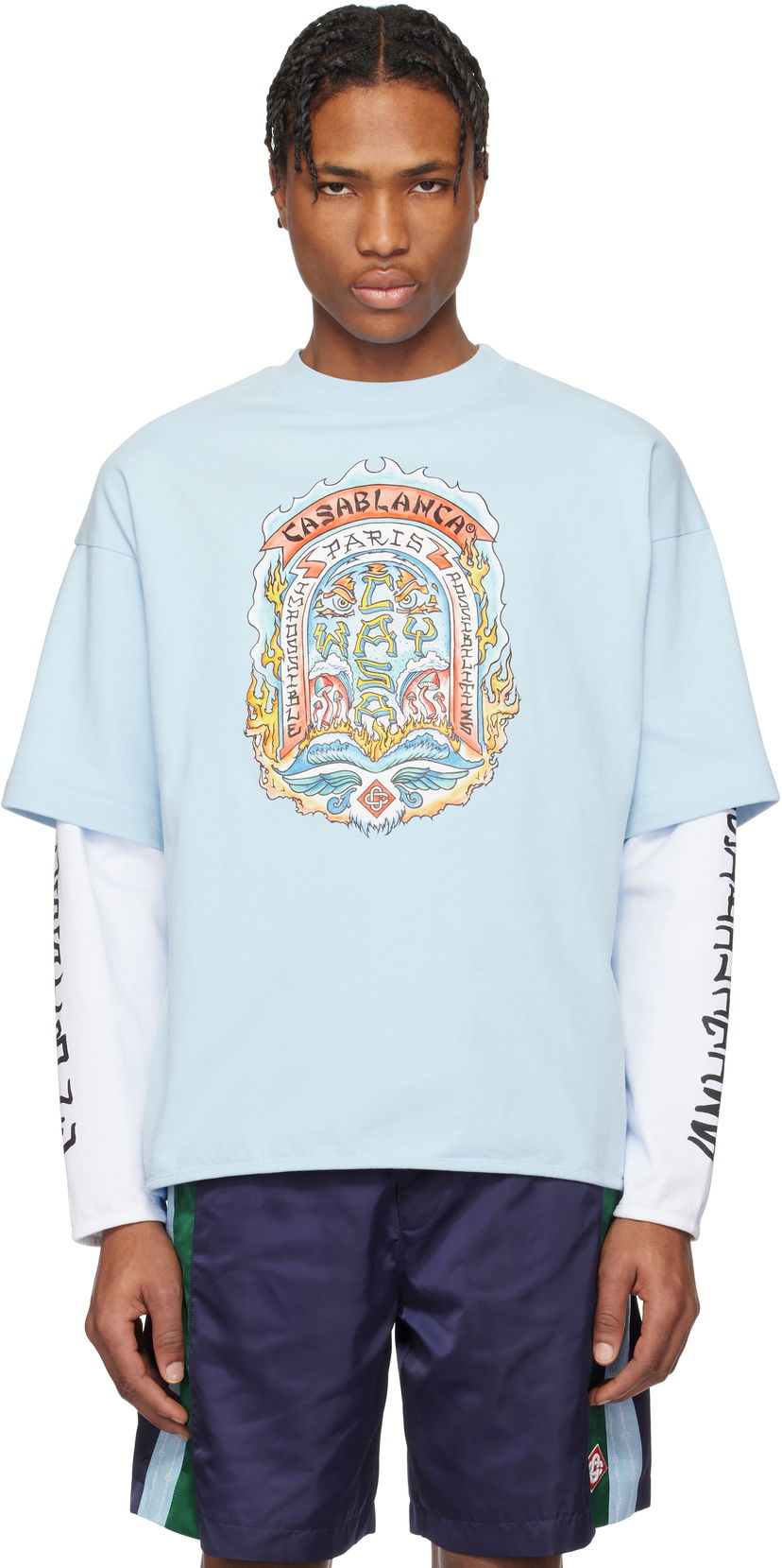 Футболка Casablanca Casablanca 'Casa Way' Skate Double Layer T-Shirt Синій | MS25-JTP-348-01