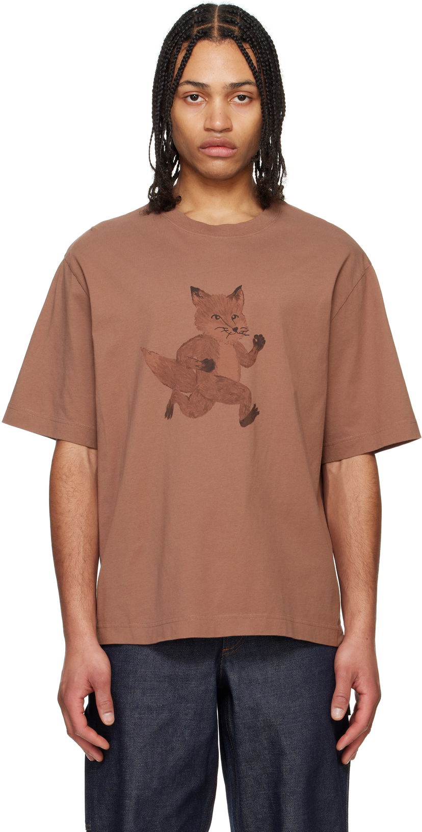 Футболка MAISON KITSUNÉ Maison Kitsuné Speedy Fox Print Oversize T-Shirt Коричневий | OM00109KJ0008