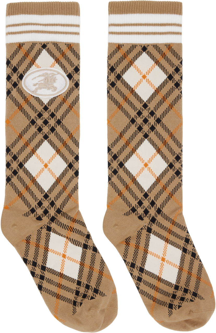Шкарпетки Burberry Burberry Argyle Check Stretch Cotton Blend Socks бежевий | 8113535