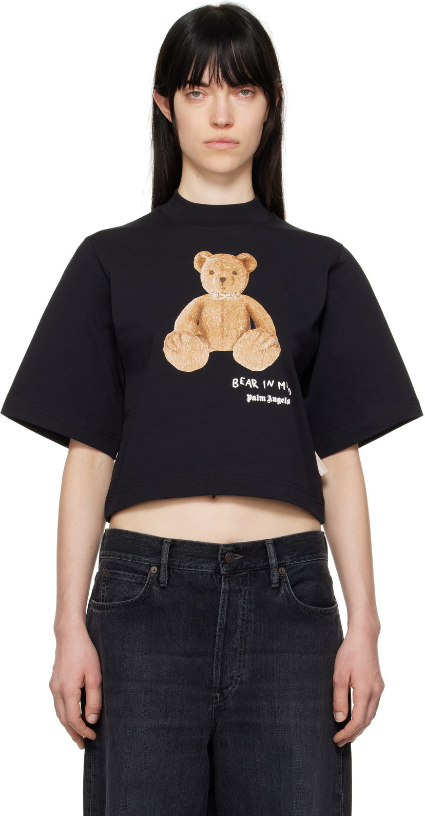 Кроп-топи Palm Angels Palm Angels 'Bear In Mind' Cropped T-Shirt чорний | PWAA020S25JER0051060