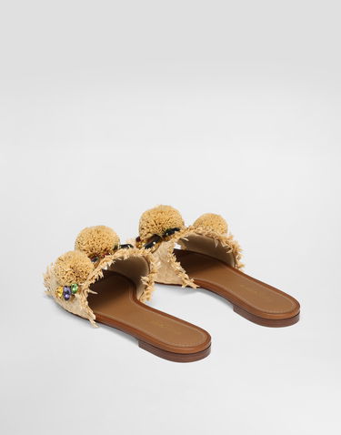 Аксесуари Dolce & Gabbana Dolce & Gabbana Braided Fringed Raffia Slide Sandals with Pompoms and Jewels бежевий | CQ0648AM4478B139, 2