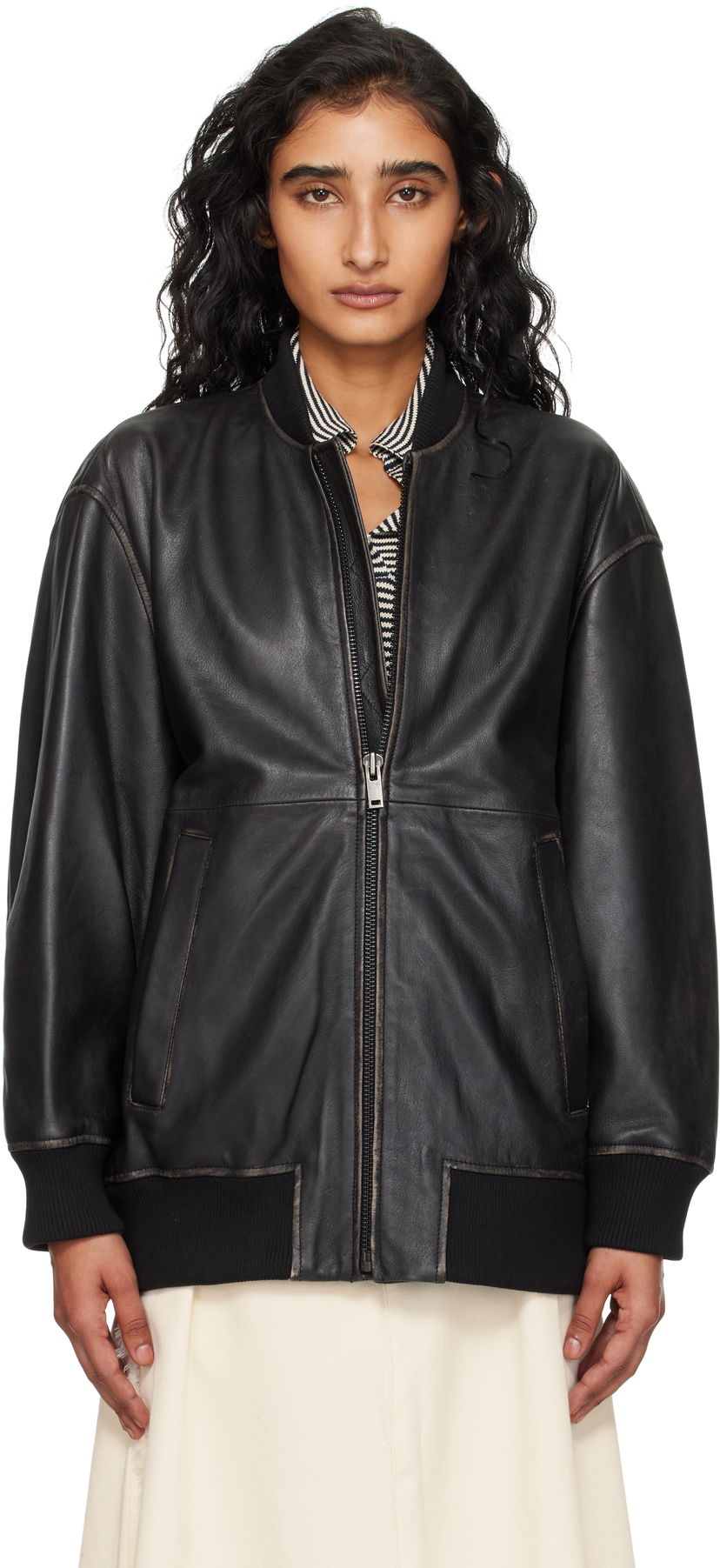 Куртка бомбер Max Mara Weekend Max Mara Tattico Leather Jacket чорний | 2525446031600