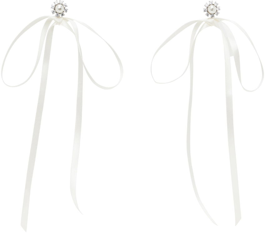 Сережки Simone Rocha Simone Rocha Double Ended Daisy Bow Ribbon Earrings білий | ERG497 0906, 0