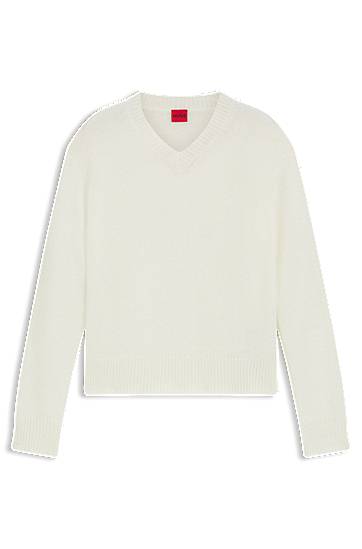 Cветр BOSS Wool Blend V-Neck Sweater with Logo білий | 50545092