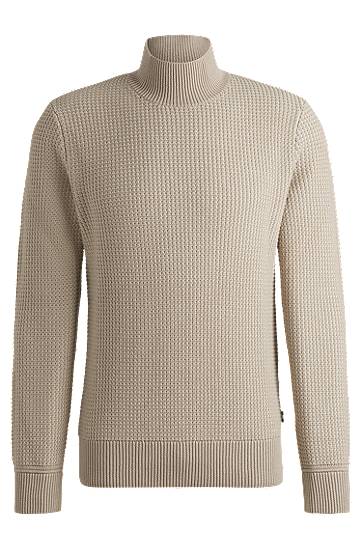 Cветр BOSS Mock-Neck Cotton-Blend Sweater бежевий | 50526833
