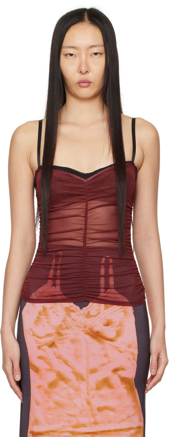 Безрукавка Miaou Miaou Renzo Ruched Mesh Tank Top Червоний | 7064PM1RUS