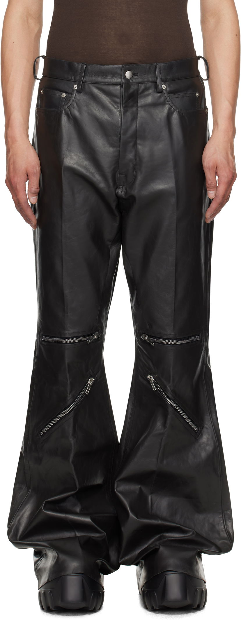 Штани Rick Owens Rick Owens Hollywood Bolan Cargo Leather Pants чорний | RU01E5336 LTP