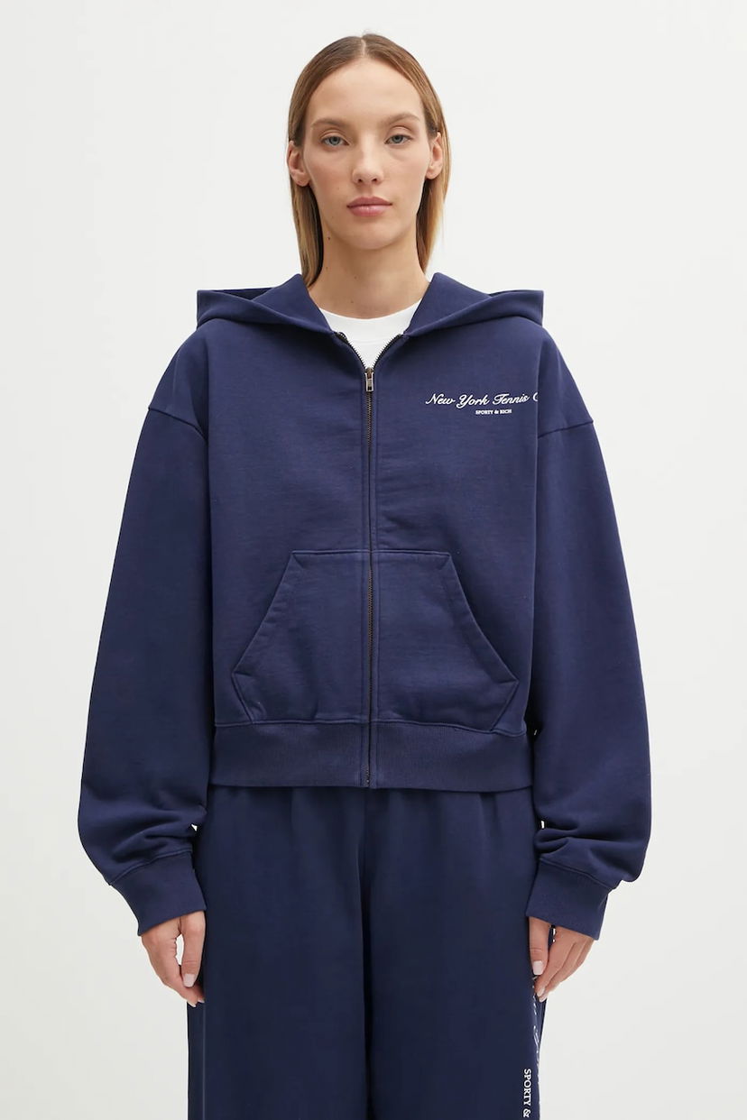 Світшоти Sporty & Rich Cotton Hoodie Sporty & Rich Ny Tennis Club Cropped Zip темно-синій | ST068621402BL106