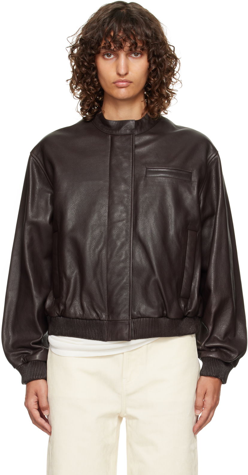 Куртка бомбер Loulou de Saison Loulou de Saison Marlow Leather Bomber Jacket Коричневий | MARLOW