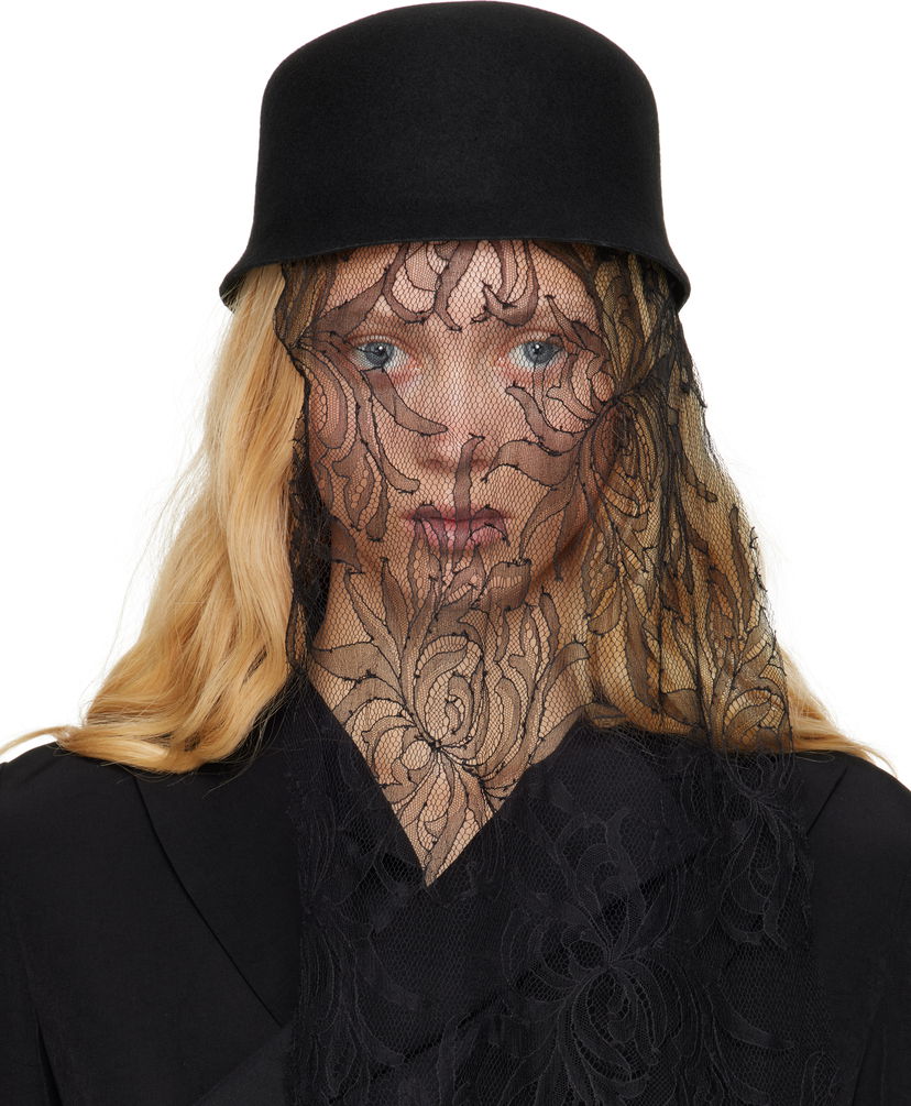 Капелюх Yohji Yamamoto Yohji Yamamoto Lace Veil Felt Hat чорний | FP-H08-867