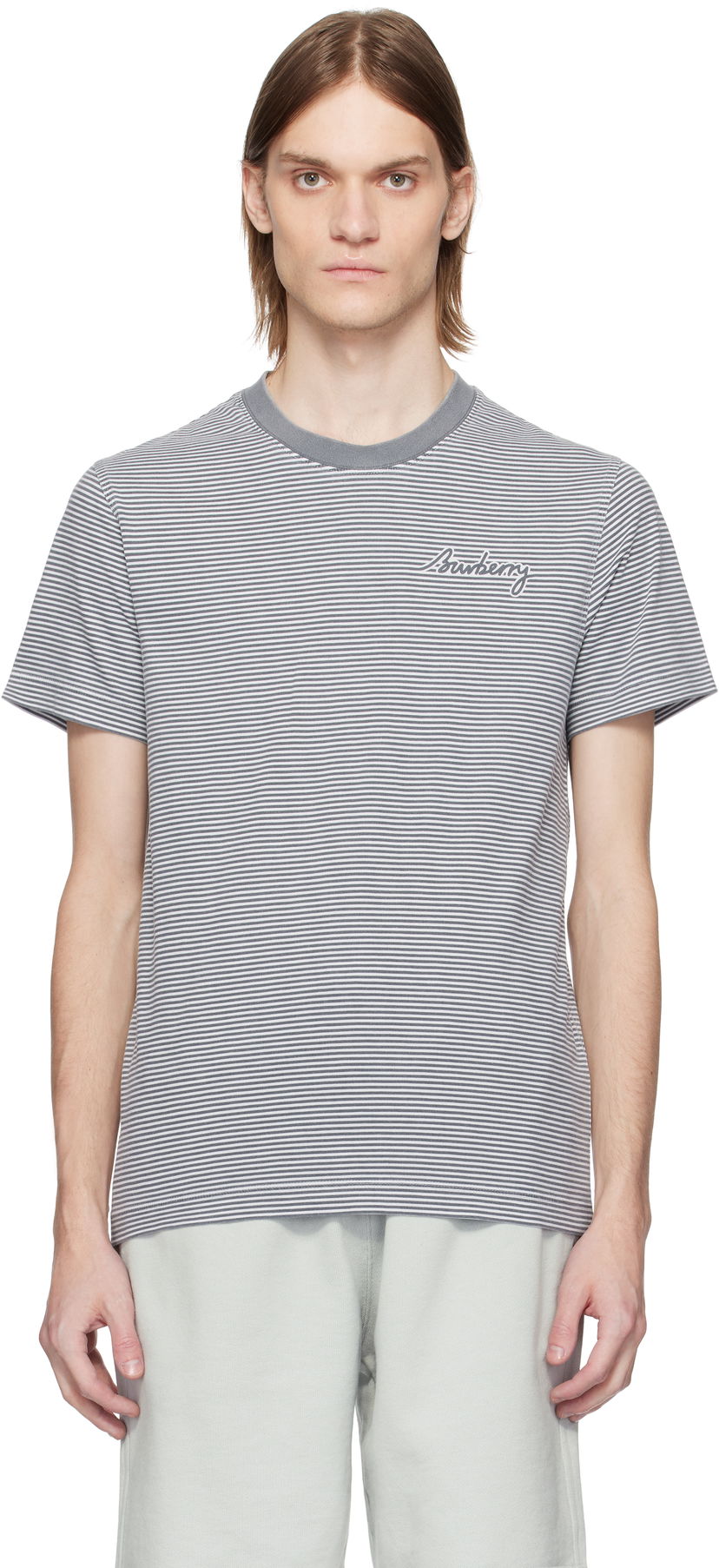 Футболка Burberry Burberry Cotton Striped T-Shirt Сірий | 8109141