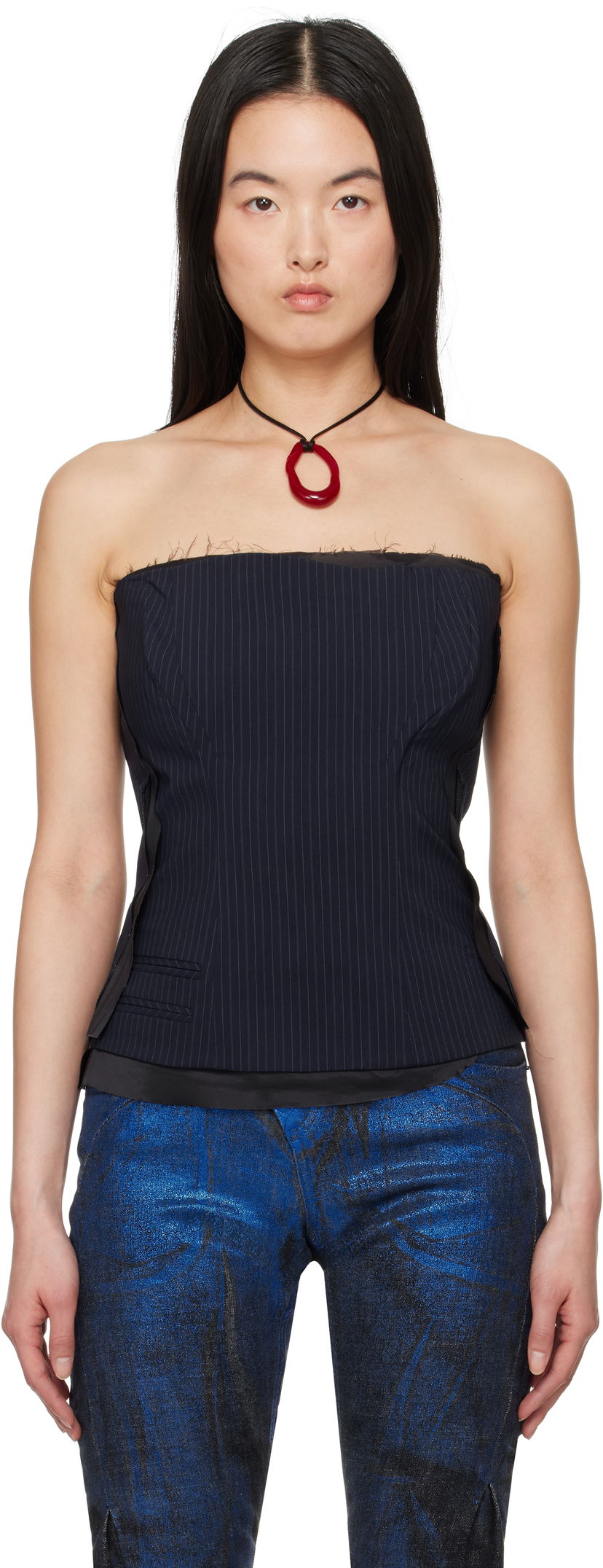 Кроп-топи Ottolinger Ottolinger Pinstripe Corsage Top чорний | 12310302301