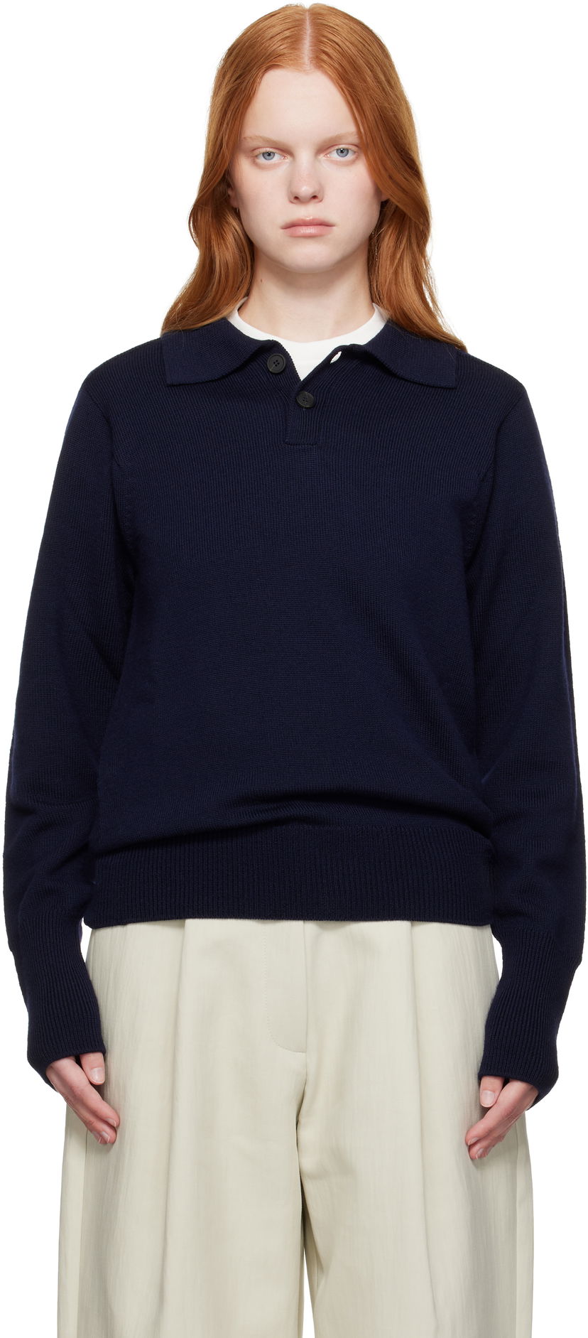 Cветр Studio Nicholson Studio Nicholson Sark Polo Sweater темно-синій | SARK SN - 1503