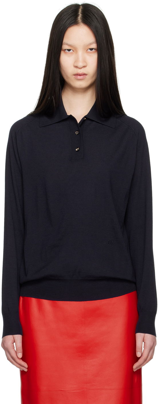 Сорочка поло Bottega Veneta Polo With Exposed Seam темно-синій | 792419 V4BF0