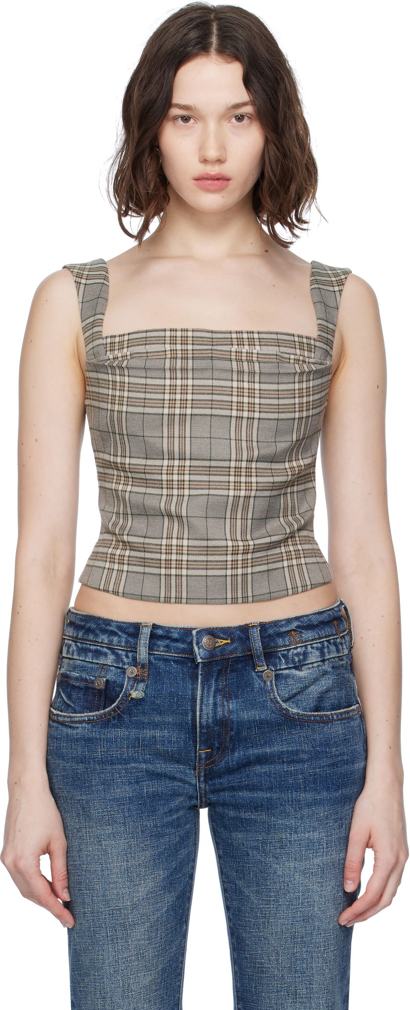 Безрукавка Miaou Miaou Imogene Plaid Sleeveless Top бежевий | 7023PLWPLD