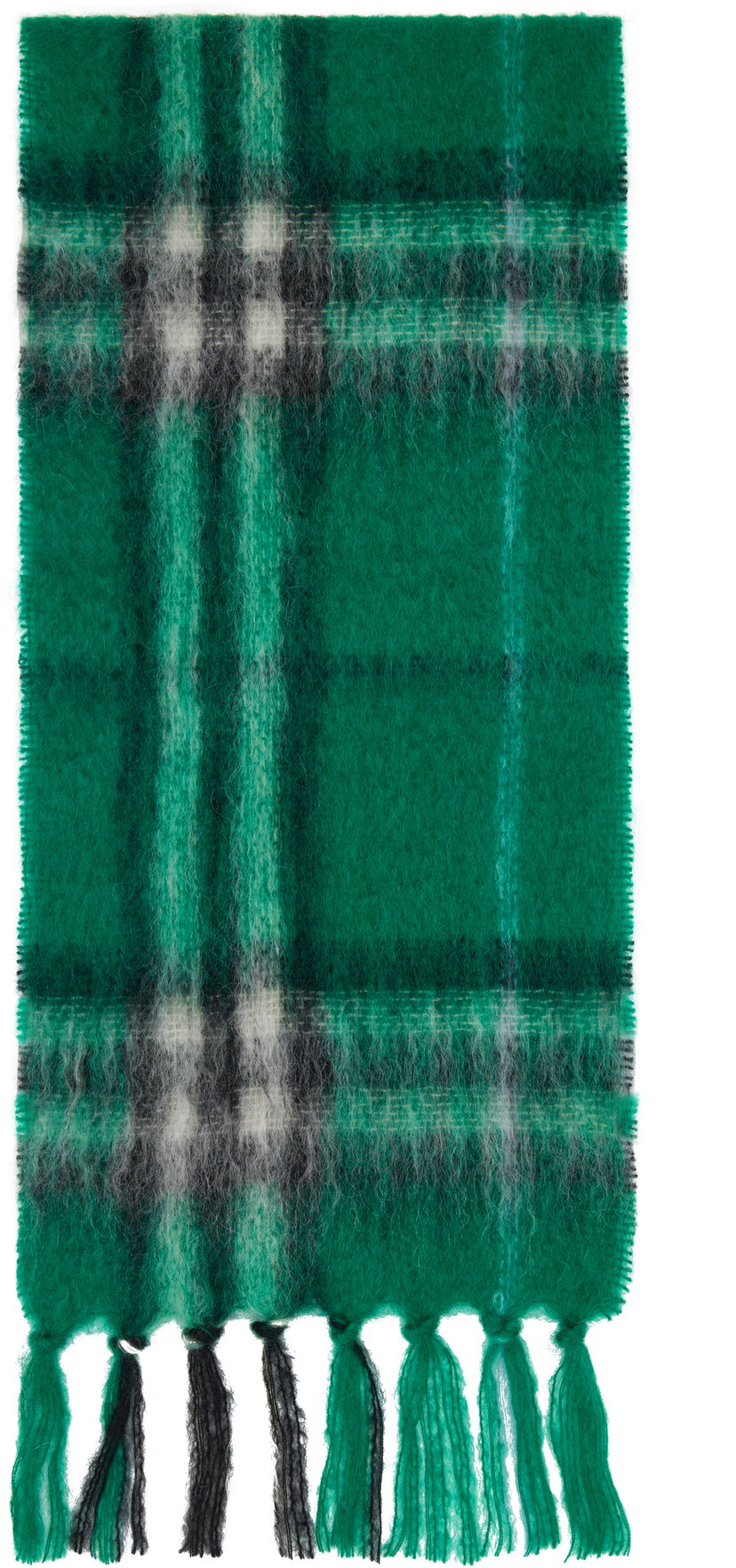 Шарф Burberry Burberry Check Mohair Wool Scarf with Tassels Зелений | 8112968