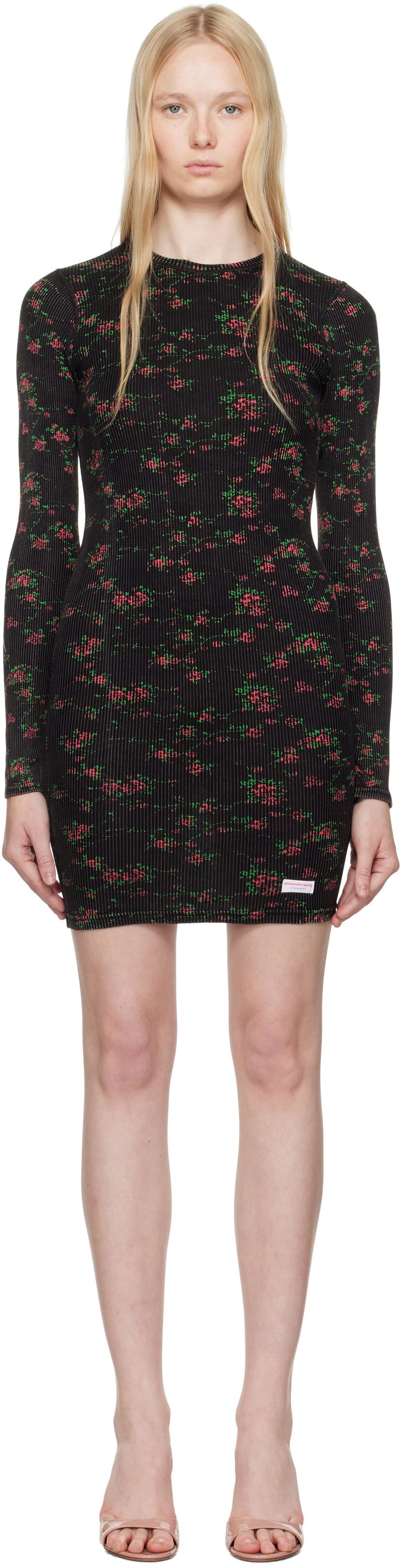 плаття Alexander Wang Alexander Wang Floral-Print Ribbed Mini Dress чорний | 8C1246646P