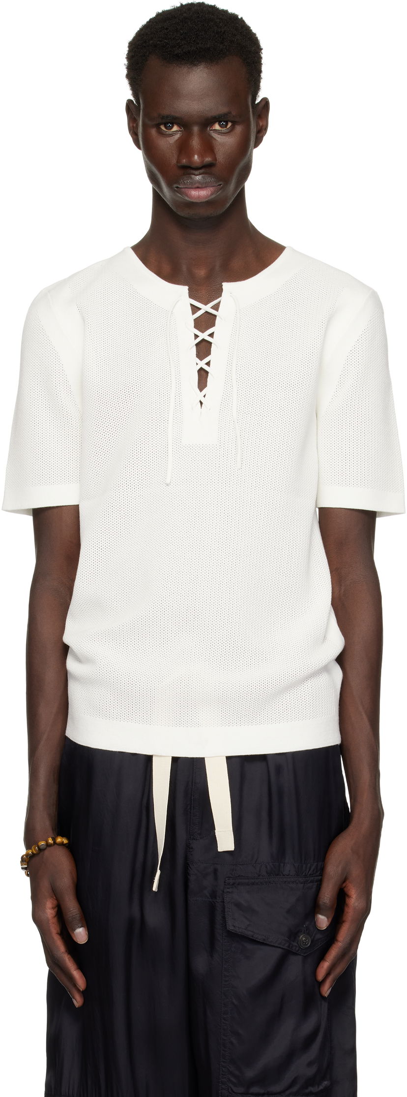 Футболка Dries Van Noten Dries Van Noten Knit Lace-Up T-Shirt білий | 251-021201-1701