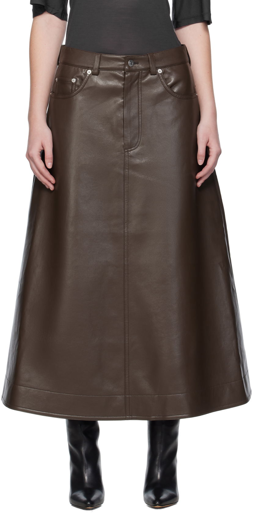 Спідниця Nanushka Nanushka Cintia Regenerated Leather Maxi Skirt Коричневий | NW25PFSK15478
