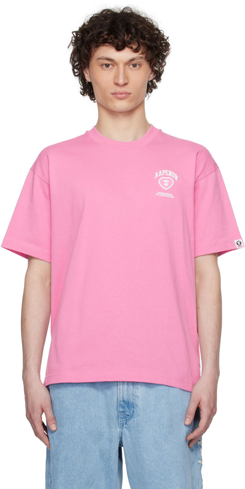 Футболка AAPE by A Bathing Ape AAPE by A Bathing Ape 'AAPE Now' Moonface Heart Logo T-Shirt Рожевий | AAPTEM1600XXNPKX