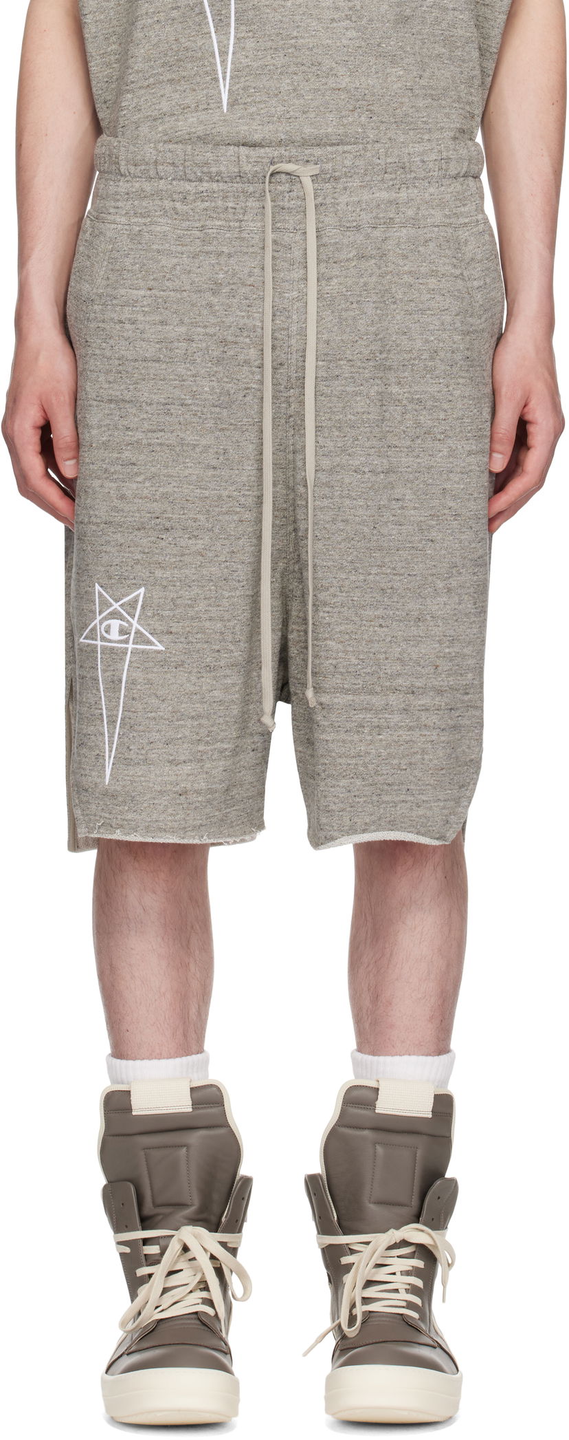 Шорти Rick Owens Rick Owens Champion Edition Beveled Pods Shorts Сірий | CM01E1687 CHMJ MELANGE JERSEY