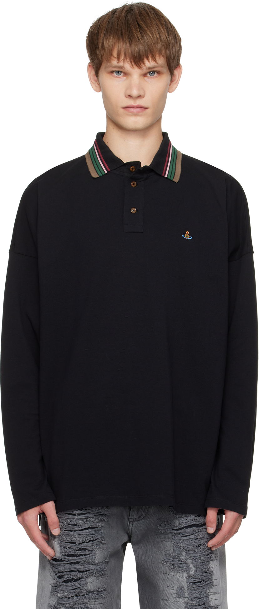 Сорочка поло Vivienne Westwood Vivienne Westwood Oversized Long Sleeve Polo чорний | 2H01000Q-J0009-