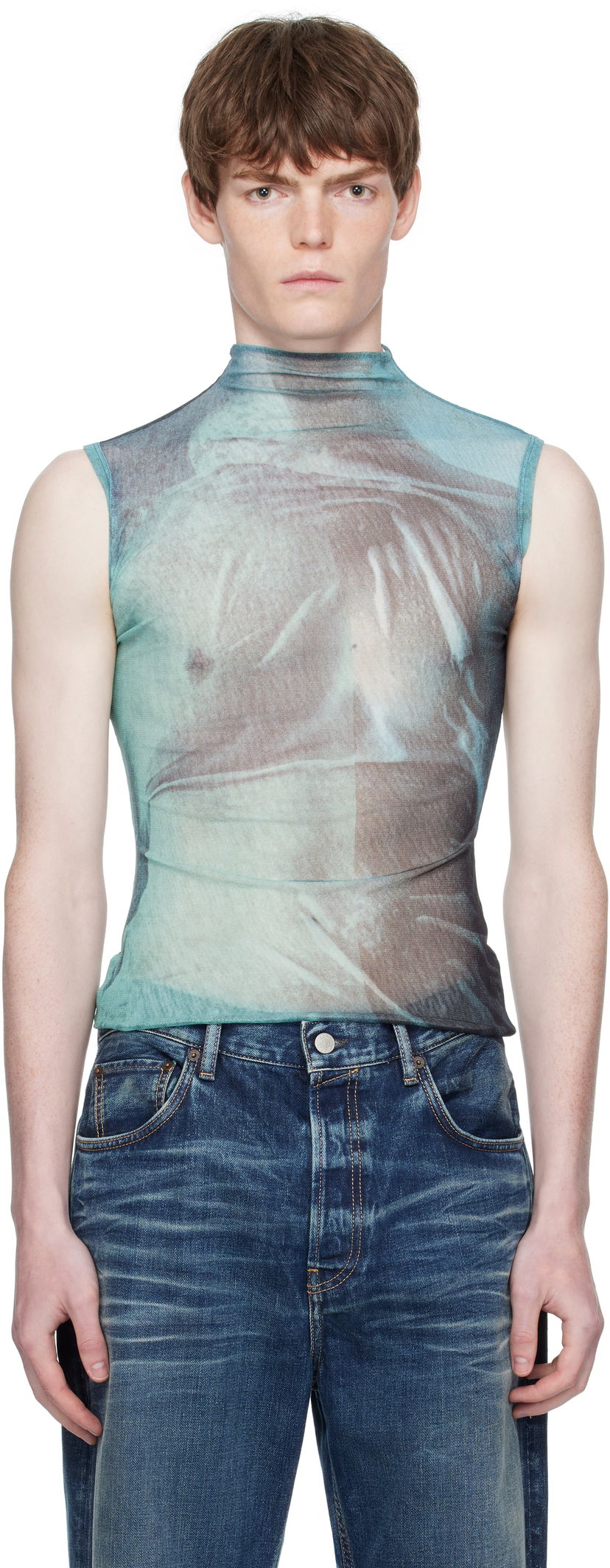 Безрукавка Jean Paul Gaultier Jean Paul Gaultier Printed Sleeveless Turtleneck Бірюзовий | 25/03-W-TO311-M004P-5557