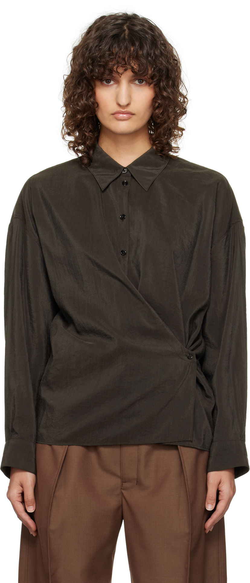 Сорочка LEMAIRE Lemaire Straight Collar Twisted Shirt Коричневий | SH1141 LF1308