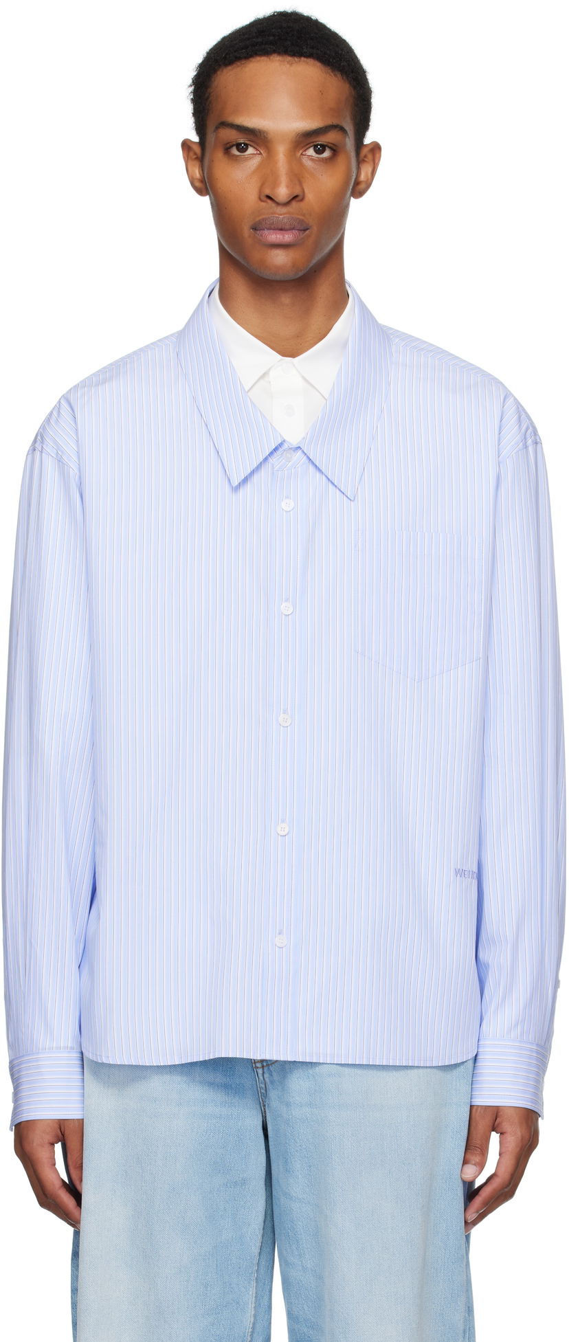 Сорочка We11done We11done Striped Layered Shirt Синій | WD-SH2-25-182-M-BL
