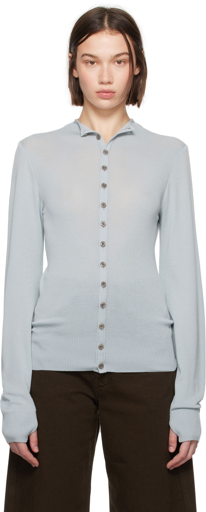 Cветр LEMAIRE Lemaire Fitted Seamless Cardigan Синій | TO1277 LK1032