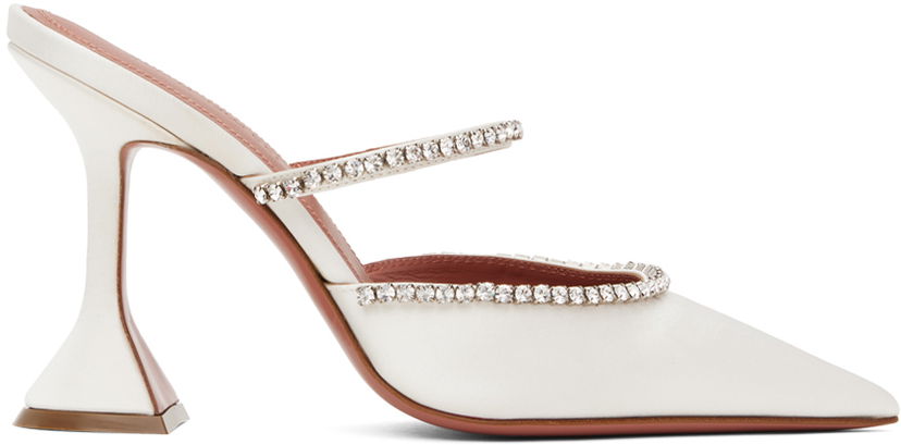 Кросівки та взуття Amina Muaddi Crystal-Embellished Satin Mule Heels білий | GILDA MULE CL SATIN