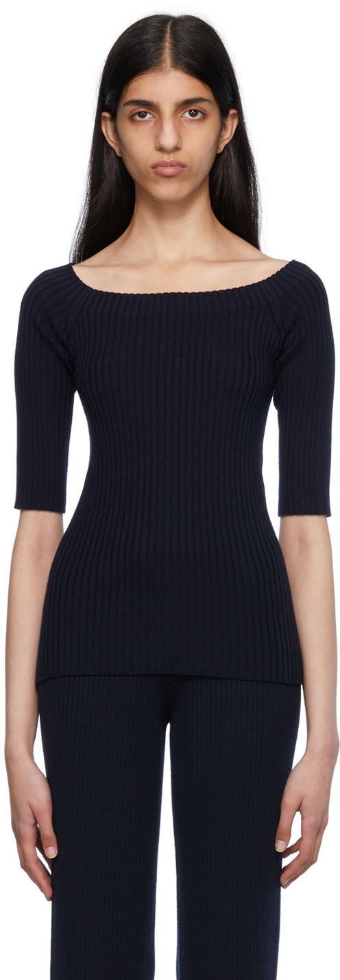 Cветр CHLOÉ Chloé Off-The-Shoulder Knit Top темно-синій | CHC22AMP02650