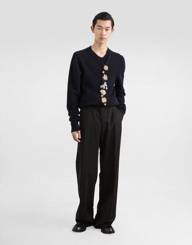 Cветр Dolce & Gabbana Wool Round-Neck Sweater With Jeweled Buttons чорний | GXX91ZJCVWRB0665, 1
