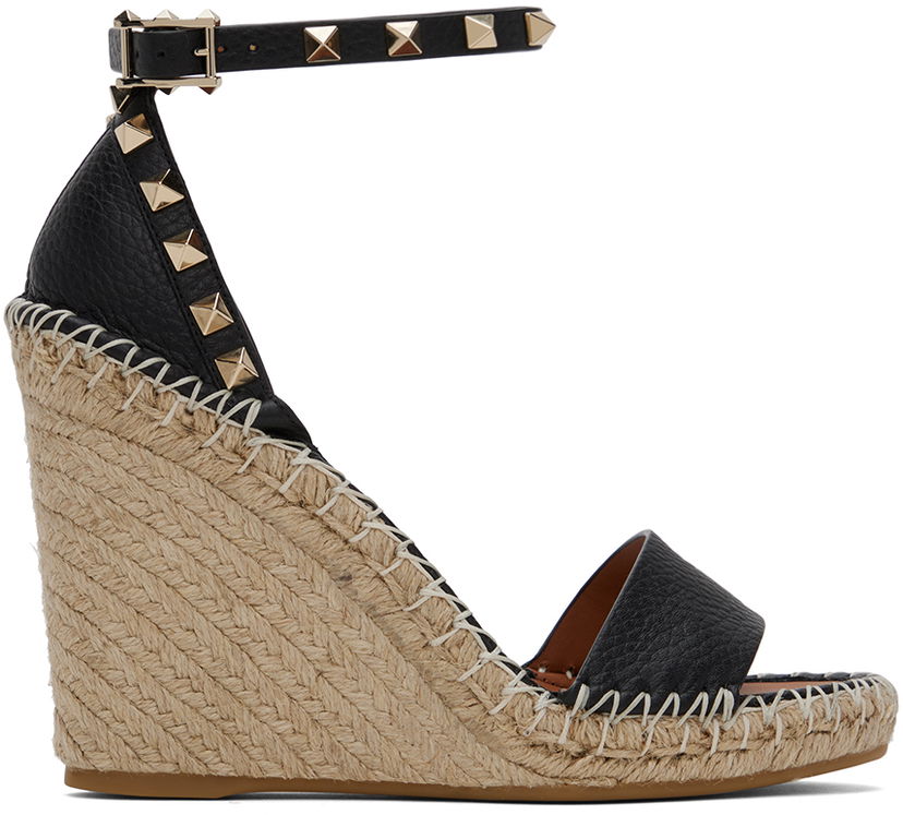 Кросівки та взуття Valentino Valentino Garavani Double Rockstud Wedge Espadrilles чорний | 5W2S0090VTO